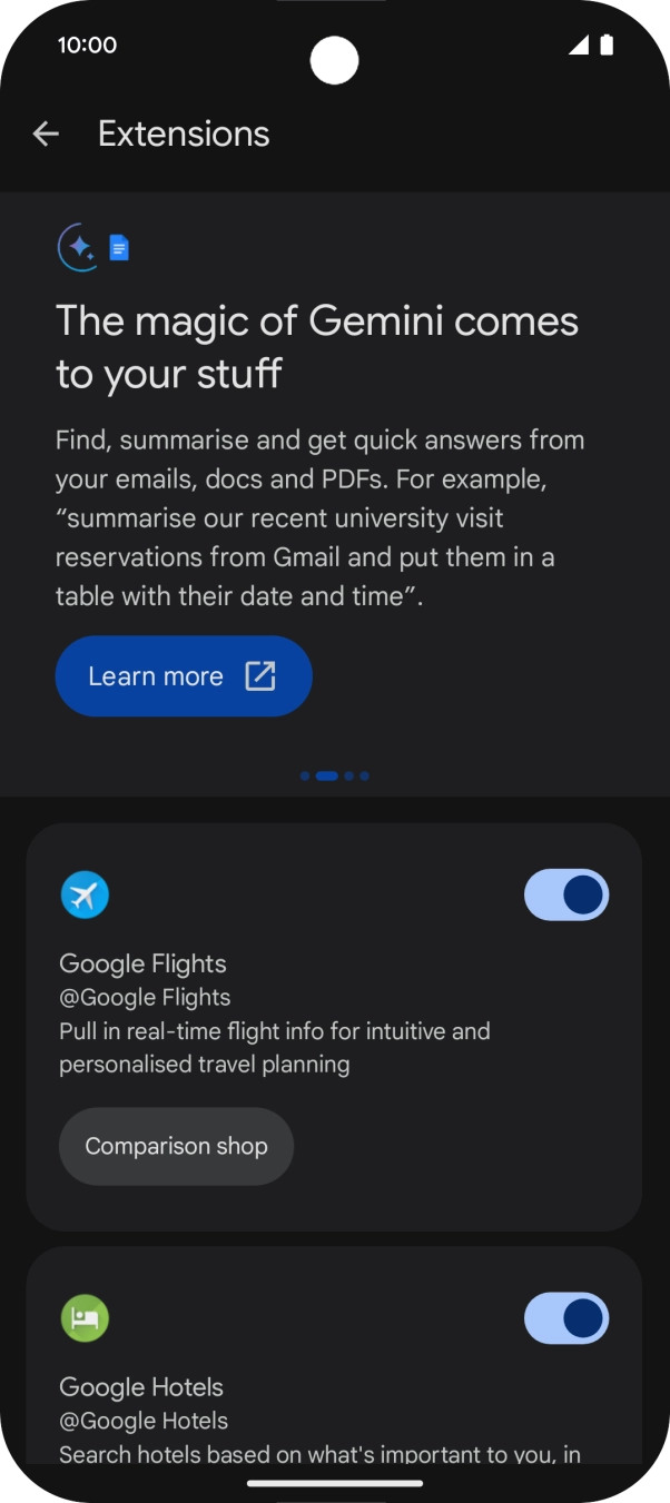 Prima o indicador junto à extensão pretendida para ativar a função.