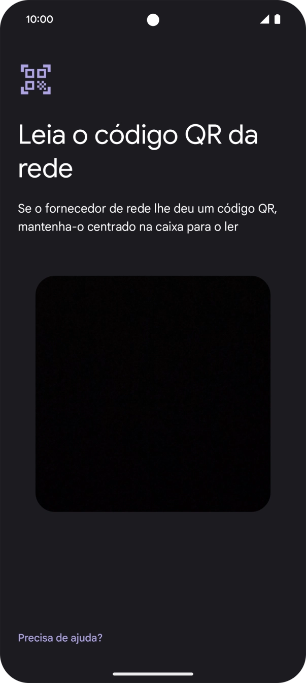 Para scanear o código QR enviado, enquadre-o na moldura da câmara do telefone.