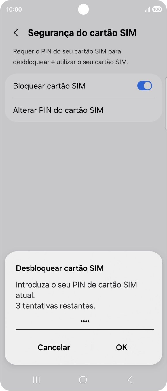 Introduza o seu código PIN e prima OK.