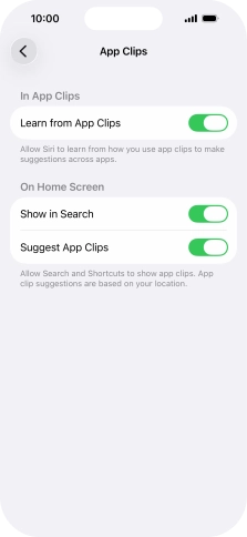 Press the indicators next to the required settings to turn them on or off.
