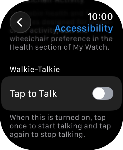 Press the required category below 'Walkie-Talkie' and follow the instructions on the screen to select the required settings.