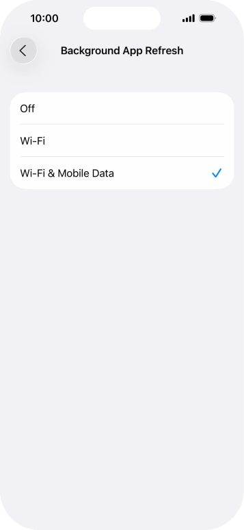 To turn off background refresh of apps, press Off. To turn off background refresh of apps, press Off.