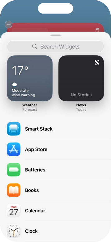 Press the required widget. Press the required widget.