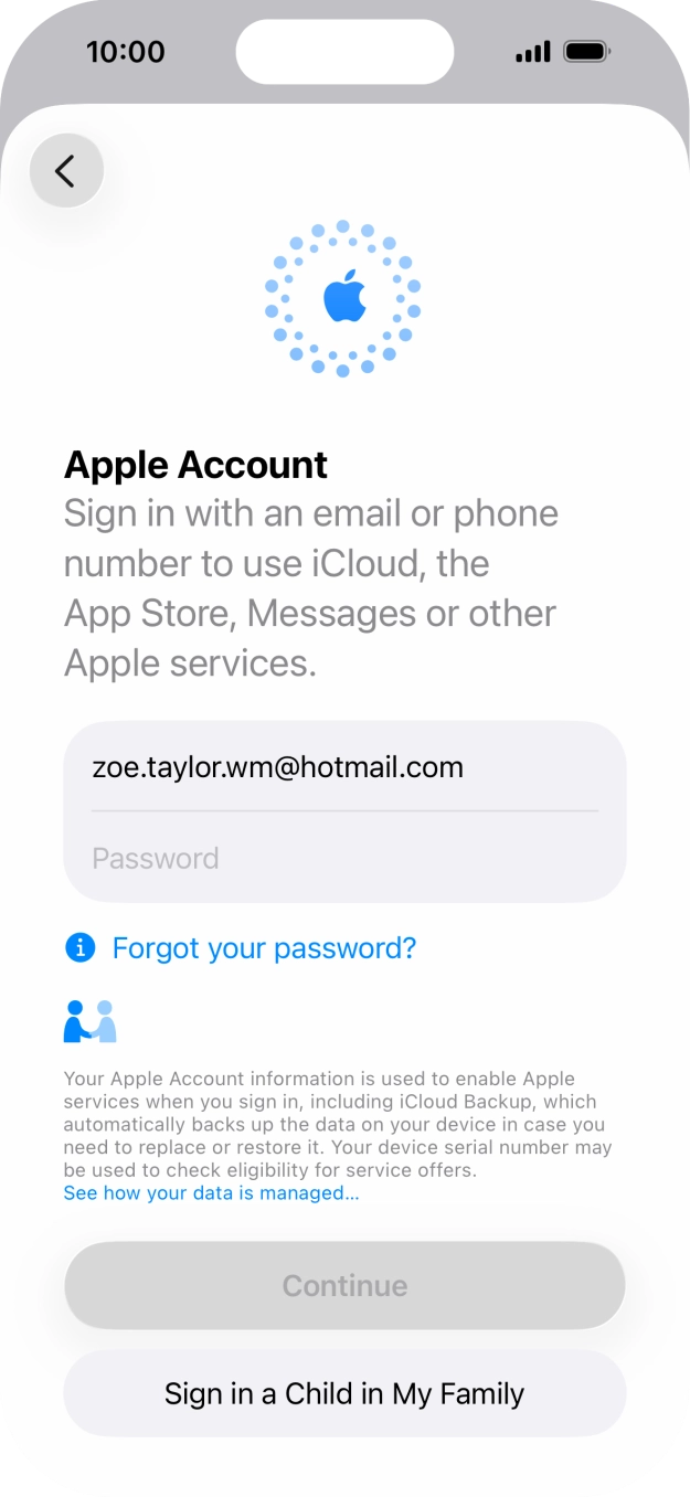 Press Password and key in the password for your Apple Account.