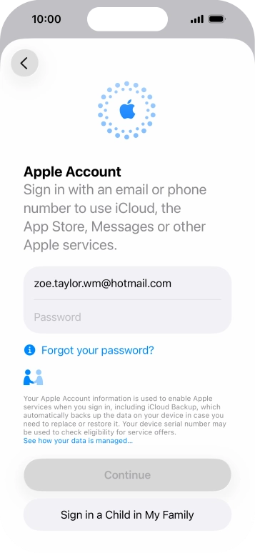 Press Password and key in the password for your Apple Account.