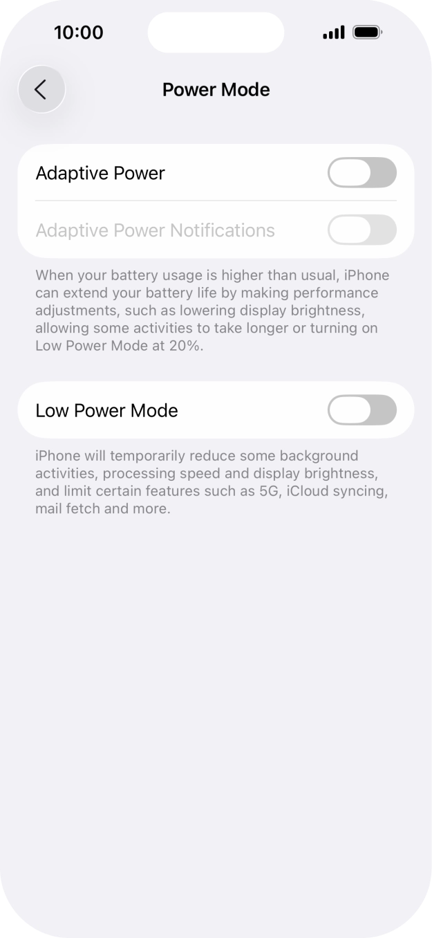 Press the indicator next to 'Adaptive Power' to turn on the function. Press the indicator next to 'Adaptive Power' to turn on the function.