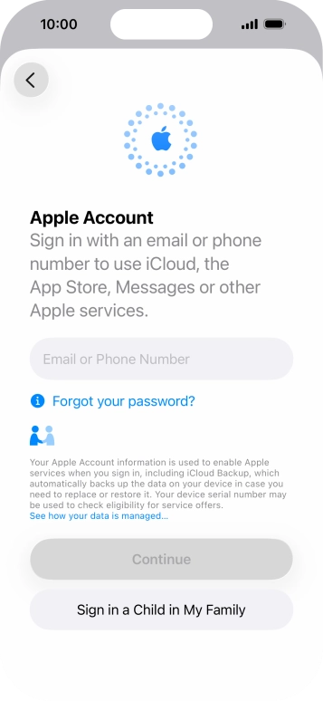 Press Email or Phone Number and key in the username for your Apple Account.