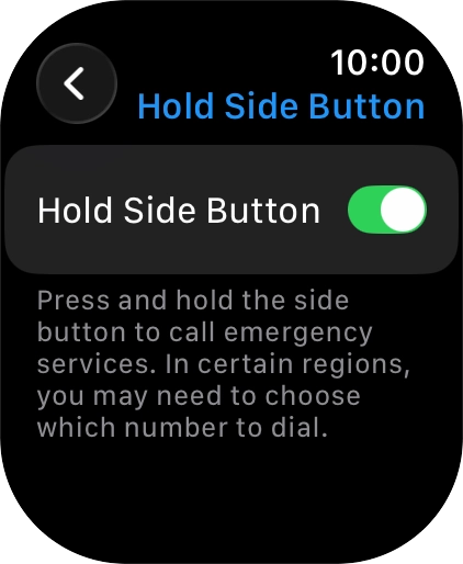Press the indicator next to 'Hold Side Button' to turn the function on or off.