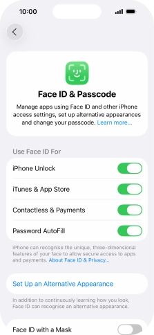 Press the indicators next to the required settings to turn them on or off.