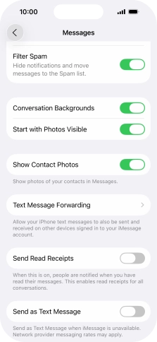 Press the indicator next to 'Send as Text Message' to turn the function on or off.