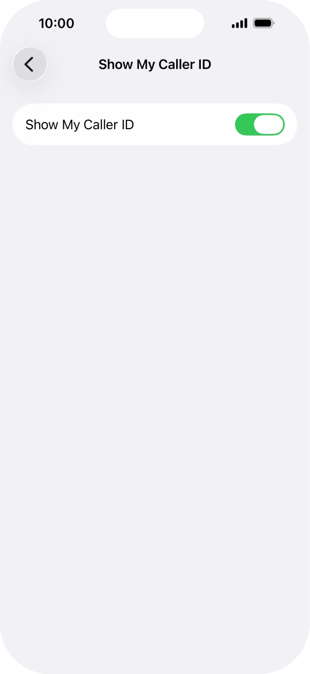 Press the indicator next to 'Show My Caller ID' to turn the function on or off.