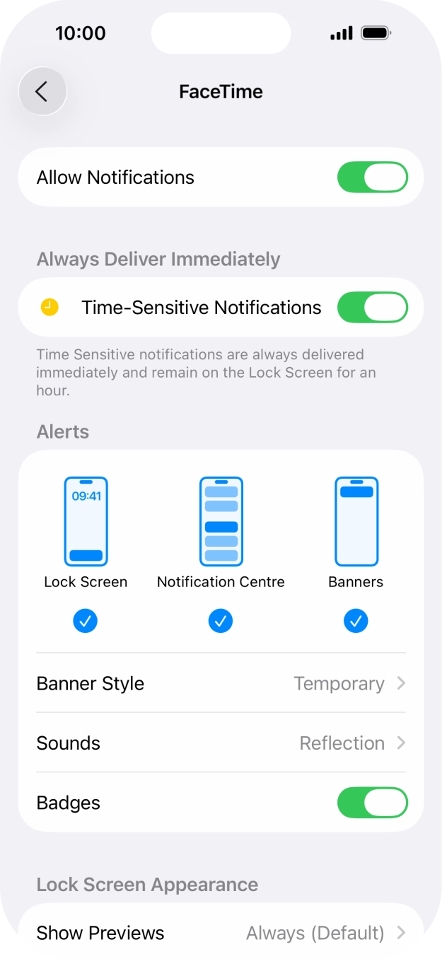 Press the indicator next to 'Allow Notifications' to turn notifications for the selected application on or off.