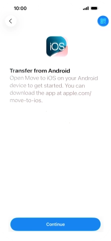 To transfer content to your phone, you need to install the app 'Move to iOS' on the Android phone. When the app is installed, press Continue.