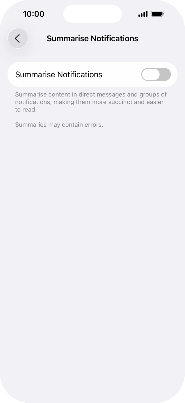 Press the indicator next to 'Summarise Notifications' to turn the function on or off.