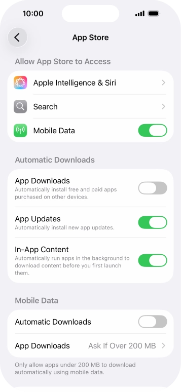 Press the indicator next to 'App Updates' to turn the function on or off. Press the indicator next to 'App Updates' to turn the function on or off.