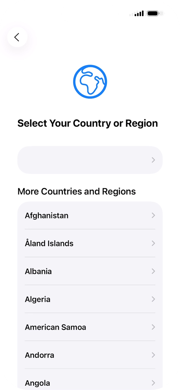 Press the required country or area.