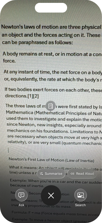 To use visual intelligence on a text, take a picture of the text, press the required setting and follow the instructions on the screen to use the function. To use visual intelligence on a text, take a picture of the text, press the required setting and follow the instructions on the screen to use the function.