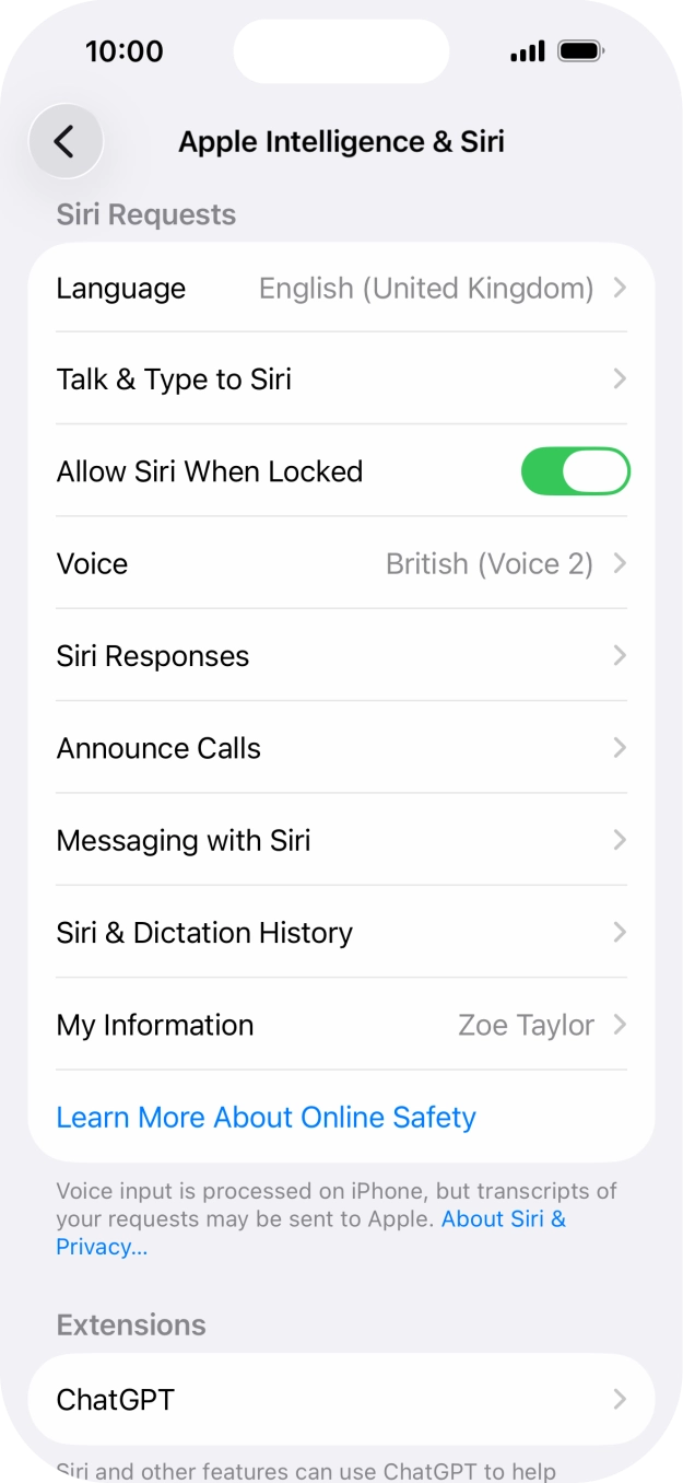 Press the indicator next to 'Allow Siri When Locked' to turn the function on or off.
