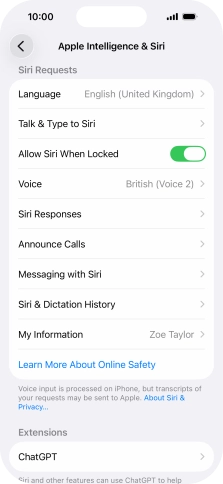 Press the indicator next to 'Allow Siri When Locked' to turn the function on or off.