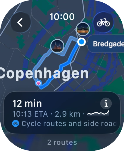 Turn the Digital Crown to see the suggested routes.