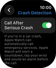 Press the indicator next to 'Call After Serious Crash' to turn on the function.