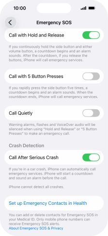 Press Set up Emergency Contacts in Health and follow the instructions on the screen to key in your emergency info and emergency contacts.