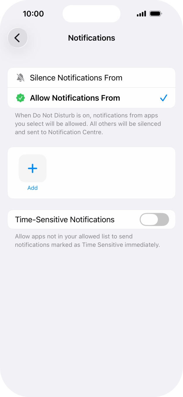 Press the indicator next to 'Time-Sensitive Notifications' to turn display of timed notifications on or off when Do Not Disturb is turned on.