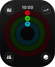 The screen will tell you how far you are from completing your daily activity goals. When the coloured rings are closed, you've reached the goals of your daily activity. The screen will tell you how far you are from completing your daily activity goals. When the coloured rings are closed, you've reached the goals of your daily activity.