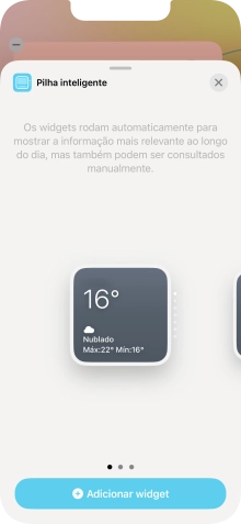 Para escolher a dimensão pretendida para o widget, deslize o dedo para a direita ou para a esquerda sobre o ecrã.