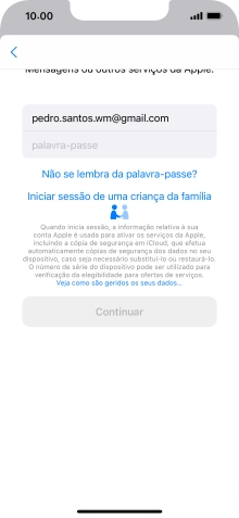 Prima palavra-passe e introduza a password do ID Apple.