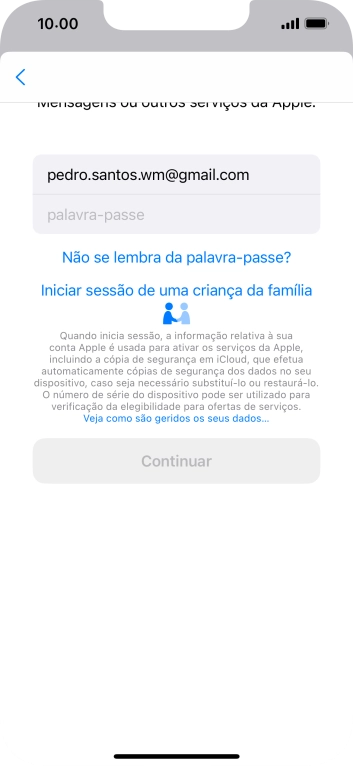 Prima palavra-passe e introduza a password do ID Apple.