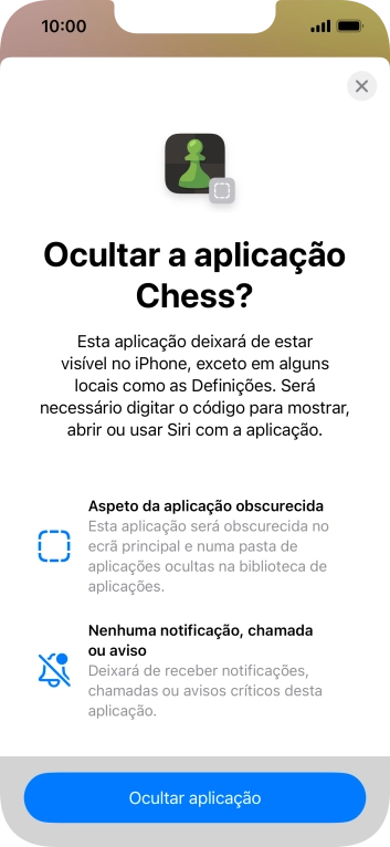 Prima Ocultar aplicação.