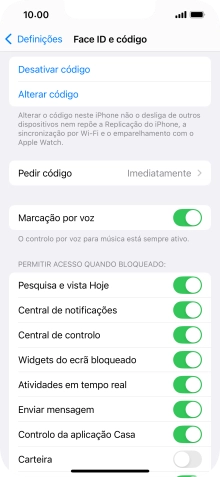 Prima Desativar código, e introduza o código de bloqueio.