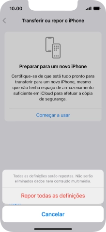Prima Repor todas as definições.