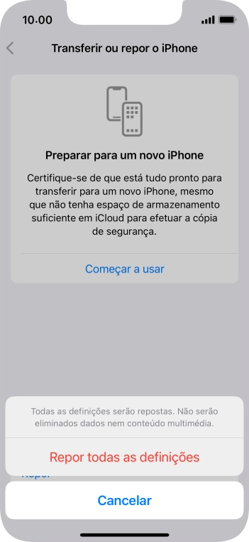 Prima Repor todas as definições.