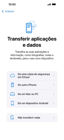 É possível transferir conteúdo de um telefone Android quando o telefone for ativado antes da primeira utilização e quando o telefone tiver sido reiniciado. Quando esta imagem for mostrada no ecrã, o telefone está pronto para transferir conteúdo de um telefone Android.