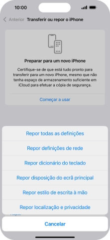 Prima Repor todas as definições.