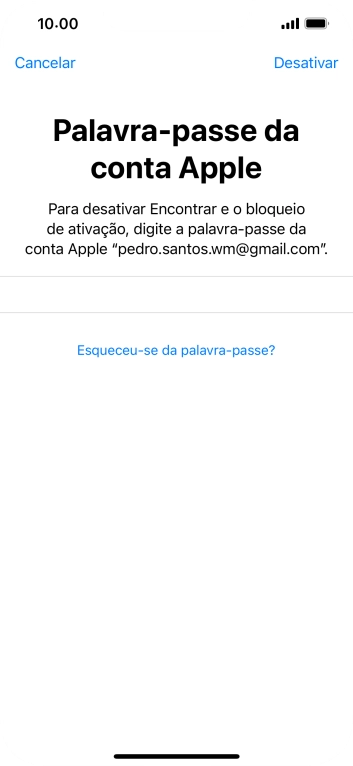 Introduza a password do ID Apple e prima Desactivar. Aguarde um momento enquanto o telefone restabelece as definições originais. Siga as indicações no ecrã para configurar o telefone de modo que este fique pronto a ser utilizado.
