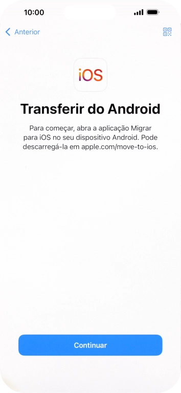 Antes de ser possível transferir conteúdo para o seu telefone, é necessário instalar a app 