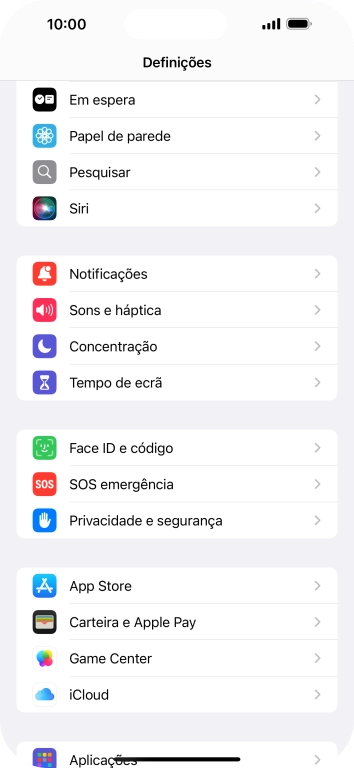 Prima Face ID e código.