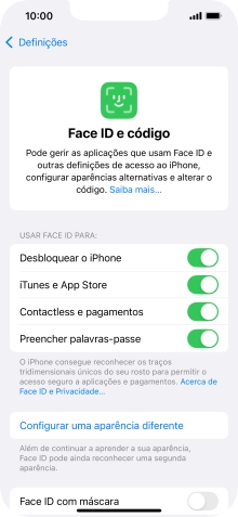 Prima os indicadores junto às definições pretendidas para as ativar ou desativar.