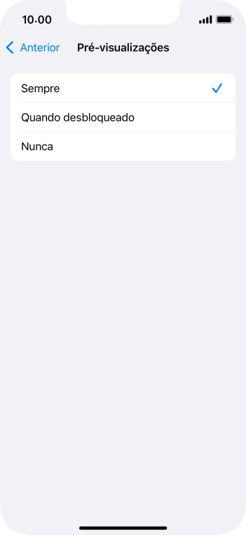 Para escolher a pré-visualização de notificações no ecrã bloqueado, prima Sempre.