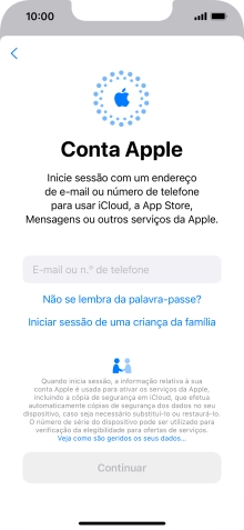 Prima E-mail ou n.º de telefone e introduza o nome de utilizador do seu ID Apple.