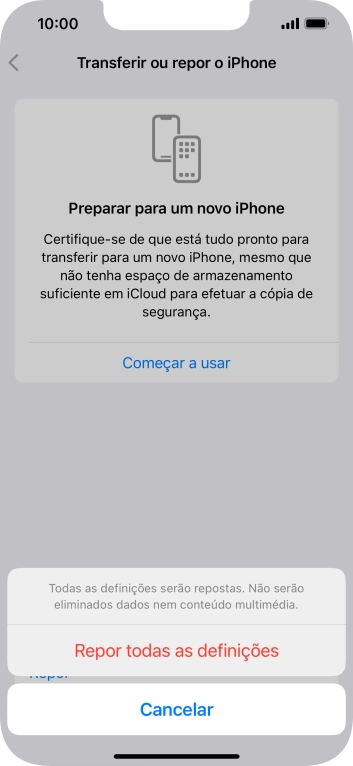 Prima Repor todas as definições.
