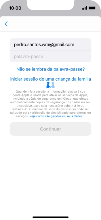 Prima palavra-passe e introduza a password do ID Apple.
