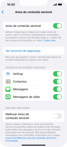Prima o indicador junto das aplicações pretendidas para ativar ou desativar a função.