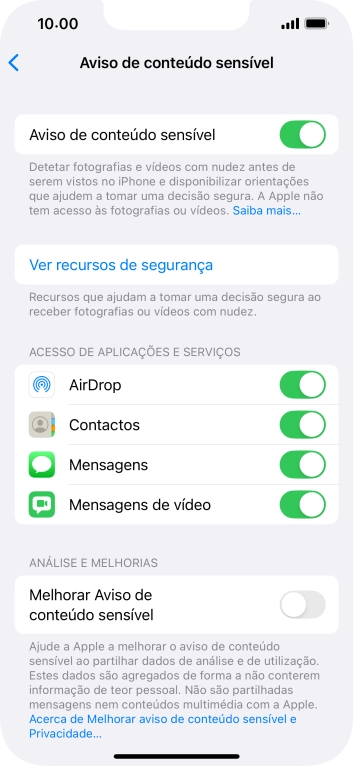 Prima o indicador junto das aplicações pretendidas para ativar ou desativar a função.