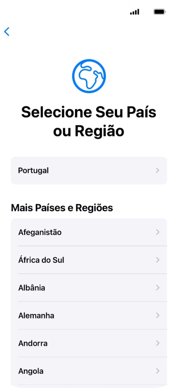 Prima a área ou país pretendido.