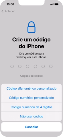 Siga as indicações no ecrã para ativar a utilização do código de bloqueio do telefone ou prima Não usar código.