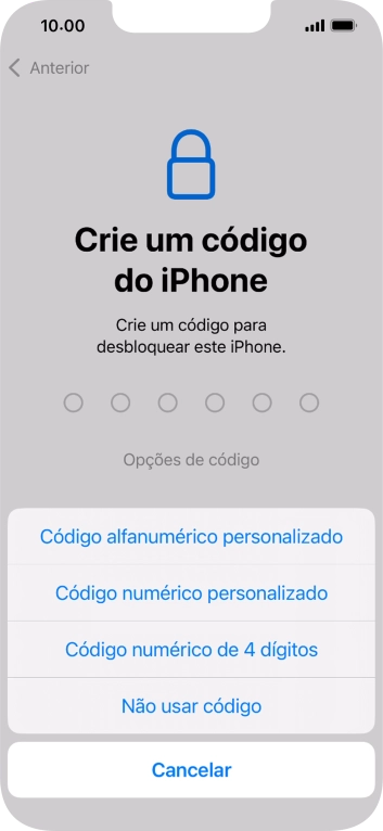 Siga as indicações no ecrã para ativar a utilização do código de bloqueio do telefone ou prima Não usar código.